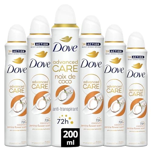 DOVE - Déodorant Femme Advanced Care Noix de coco et fleur de jasmin - Spray Anti-transpirant - Soin des aisselles quotidien - 72h de protection - 1200ml (6x200ml) - Image 2