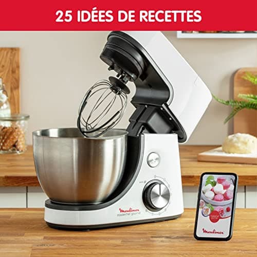 Moulinex Mixer, 4.6 L Bowl Capacity, 8 Speeds + Pulse, Whisk Whisk Technology for Perfect Whipping, Cast Aluminium Mixer and Mixer, 1100 W, Masterchef Gourmet White QA510110 - Image 4