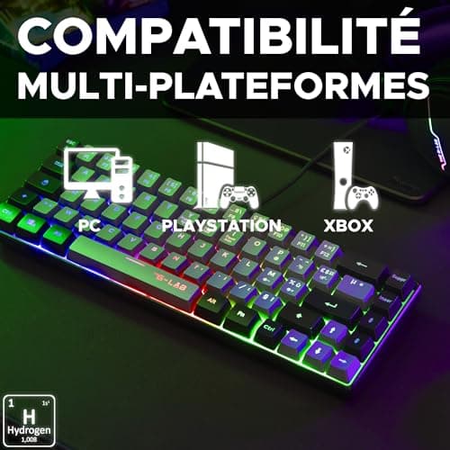 The G-LAB - Keyz Hydrogen, 60% Gamer Keyboard, Semi-Mechanical USB AZERTY FR, RGB Multicolour, Silent Gamer Keyboard, Compact Format TKL- Pc/PS4/PS5 - Grey and Black - Image 7