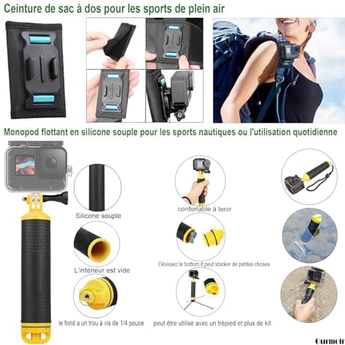 Gurmoir Accessories Kit for Gopro Hero 13 12 11 10 9 Camera, Accessories Kit with Waterproof Case Backpack Belt Bicycle Handlebar Mount Package for Gopro 13 12 11 10 9 Camera (DT16) - Image 4
