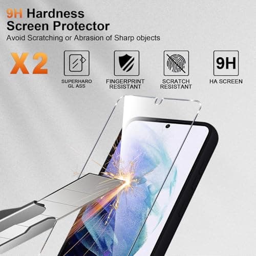 Silicone Case for Samsung Galaxy S21 5G with 2 Pieces Tempered Glass, Full Body Protection with Silky Touch, Soft TPU Protective Case, Shockproof Anti-Scratch, Black - Image 5