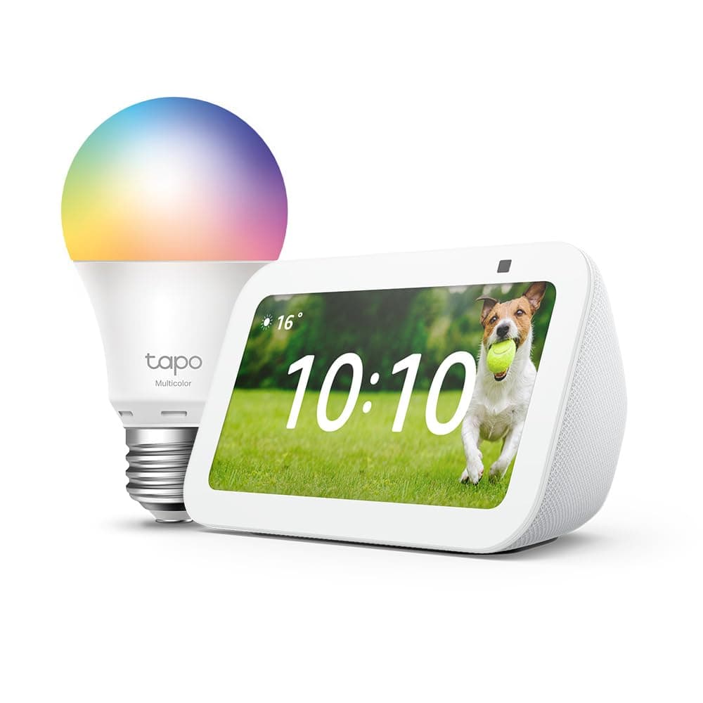 Echo Show 5 (3e génération) | Blanc + Tapo L530EA ampoule connectée LED (E27), Fonctionne avec Alexa - Kit de démarrage Maison connectée