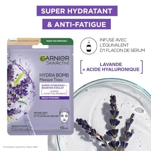 GARNIER Skin Active - Lot De 5 Masques Tissu Hydra Bomb - Visage & Yeux - Hydratation, Éclat & Nutrition - Acide Hyaluronique - Peaux Fatiguées, Ternes ou Désydratées - x5 - Image 4