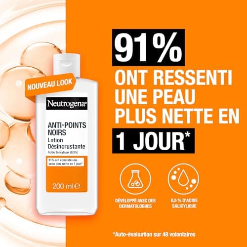 Neutrogena – Lotion Désincrustante Anti-Points Noirs (flacon de 200 ml) – Lotion pour le visage à l'acide salicylique (0,5%) – 91% ont constaté une peau plus nette en 1 jour* - Image 3