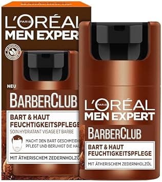 L'Oréal Men Expert L'Oréal Men Expert Bart & Haut Hydratant Homme Crème Hydratante pour Barbe 3 jours Crème Visage Homme Parfum Boisé Huile Essentielle de Bois de Cèdre Barber Club 1 x 50 ml