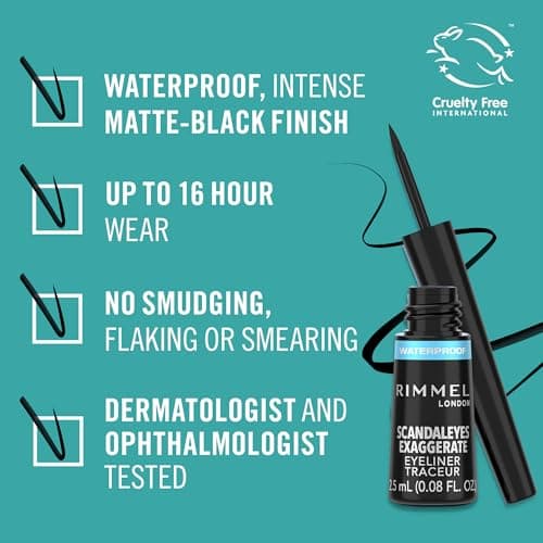 Rimmel - Eyeliner Waterproof Exaggerate Liquid - Eyeliner ultra definizione Liquido a Lunga Durata - Black - Image 3