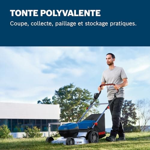 Bosch Professional 18V System tondeuse à gazon sans-fil GRA 18V2-46 (largeur coupe : 46 cm, réglage de hauteur dans 6 positions, sac ramassage en toile 60 l, 2 clés coupe-circuit, bouchon mulching) - Image 8
