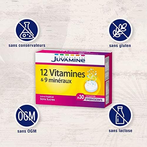 JUVAMINE 12 Vitamins & 9 Minerals, Fatigue, Stress, Vitamins C, B2, B3, B6, B9 and Iron, 30 Day Program, 30 Effervescent Tablets, Tropical Flavor, Made in France - Image 6