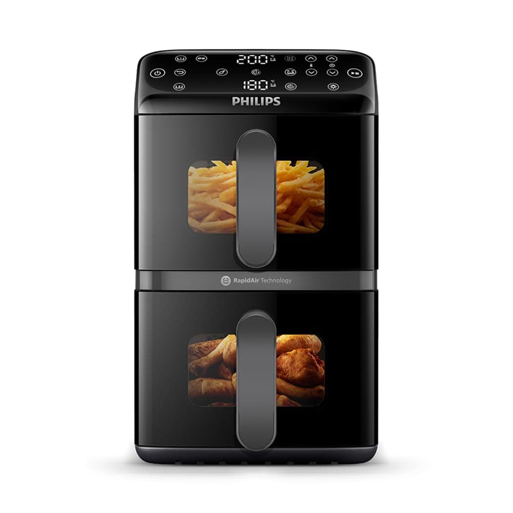 Philips Airfryer 4000 Series - Air Fryer VerticalDuo, 10L, RapidAir, 13 Cooking Modes, Synchronization, 45% Space Saving, Ceramic Coating PFAS Free, Cooking Windows, Black (NA460/00) - Image 3