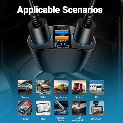 USB Cigarette Lighter, Car Phone Charger, Dual Cigarette Lighter Adapter 120W PD3.0 2.4A, Suitable for Mobile Phones, Tablets and On-Board Cameras - Image 7