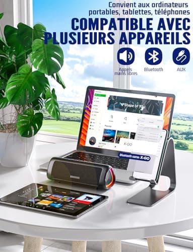 Portable Bluetooth Speaker 5.3 Wireless Speaker 30W with Pairing TWS 24H Autonomy 30m Distance LED Light RGB Waterproof IPX5 HD Stereo Hands-Free Call for Parties Travel Outdoor - Image 6