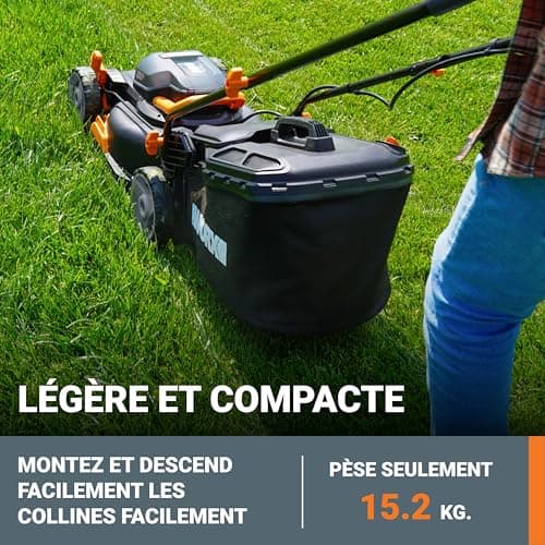 WORX Tondeuse à Gazon sans Fil 40 V (2 x 20 V) Max 40cm WG734E Idéale pour Un Jardin jusqu'à 500m², Powershare, 4 Ah, Technologie IntelliCut Hauteur de Coupe 20-80mm - Image 7