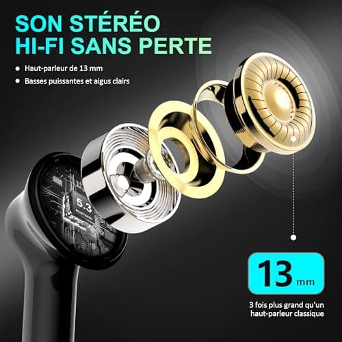 Wireless Bluetooth Headphones, Bluetooth 5.3 Wireless Earphones, Hi-Fi Stereo Sound, 35H Earphones, CVC Noise Reduction USB C Headphones for iOS Galaxy Xiaomi Oppo Android - Image 4