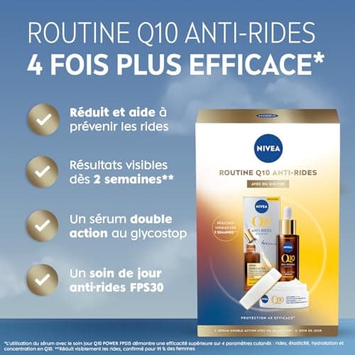 NIVEA - Coffret Soin Visage Anti-Âge Q10 Anti-Rides - Sérum Double Action Anti-Rides (30 ml) + Soin de Jour Anti-Rides & Fermeté (50 ml) - Q10 Pur, Créatine & Glycostop - Tous Types de Peaux - Image 3