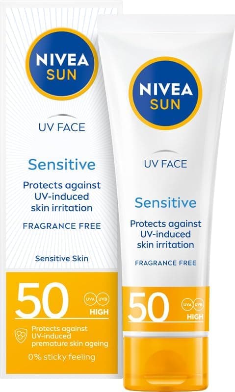 NIVEA SUN Crème Visage Sensitive Crème Solaire pour Peau Sensible SPF50, 50ml