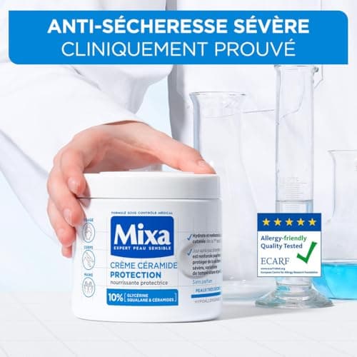 Mixa Expert Peau Sensible - Crème Céramide Protection - Anti-Sécheresse Sévère - Peaux Très Sèches et Fragilisées - Visage, Corps, Mains - Hypoallergénique - Sans Parfum - 400ml - Image 4
