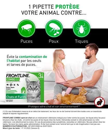 FRONTLINE Cat Combo - Fleas, Ticks & Lice - Against Larvae & Eggs - Kills & Kills - Protects Animals & Habitat - Up to 4 Weeks - Made in France - 3 Spot On Pipettes - Image 4