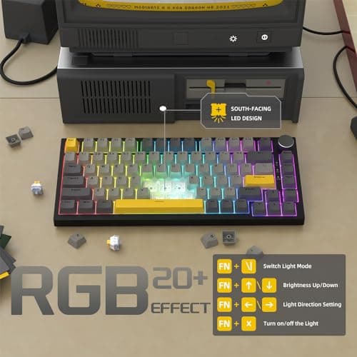 YINDIAO Ajazz AK820 Mechanical Keyboard with Knob, 75% ANSI Layout, 82 Keys, Wired Gaming Keyboard, 5 Soundproof Foams, Hot Swap, Linear Switch, RGB Backlight, for PC, Mac (Grey) - Image 7