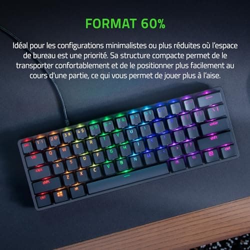 Razer Huntsman Mini (Switches Red) - 60% Compact Gamer Keyboard (Silent and Linear Opto-Mechanical Switches, PBT Keys, Detachable USB-C Cable) AZERTY Keyboard | Black - Image 4