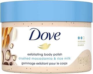Dove Dove, Exfoliating Body Polish, Macadamia and Rice Milk, Exfoliante Corporal, Macadamia y Leche de Arroz, Piel Suave y Nutrida, Sin Sulfatos, 298 gramos