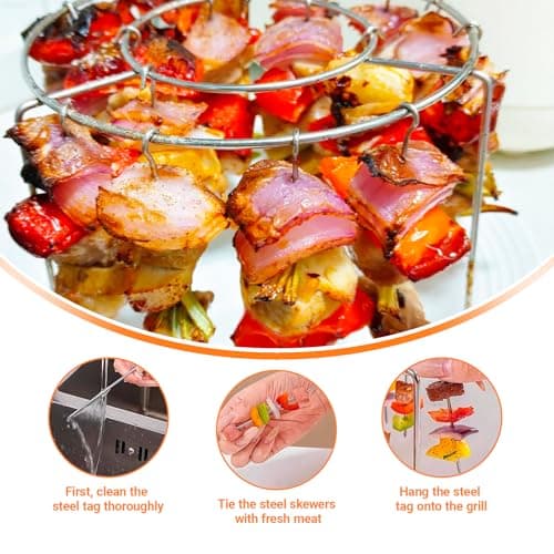 Air Fryer Accessory, Stainless Steel Barbecue Skewers Set – 24 Skewers + Round Grill | Compatible Accessories Air Fryer Dish, Airfryer Ninja Grill - Image 5
