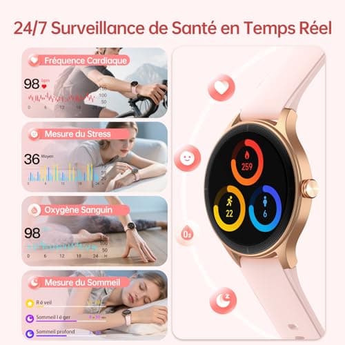 Unisex Round Smartwatch (2 Bracelets), 1.27 Inch HD 40 mm Smartwatch for iOS, Samsung, Android, Sports Watch with Bluetooth Call, Health and Sleep Tracking, 120 Sports Modes, IP68 Waterproof - Image 6