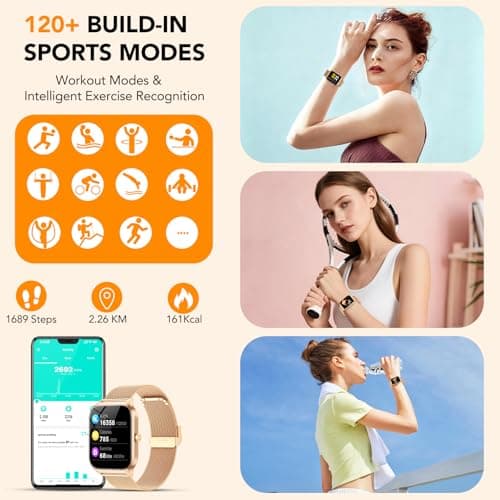 CASCHO Montre Connectée Femme avec Appel Bluetooth,1.85" HD Smartwatch Femme avec Fréquence Cardiaque/Sommeil/SpO2, 120+ Modes Sportifs, IPX7 Étanche Fitness Tracker, Doré et Rose pâle - Image 6