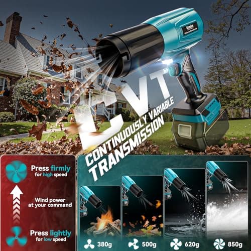Ecarke Cordless Blower Compatible with Makita 18V Batteries, Brushless Motor 80.000 RPM, Air Speed 60 m/s & 850 g Pressure, Portable Blower for Leaves, Dust & Snow (without Battery) - Image 5