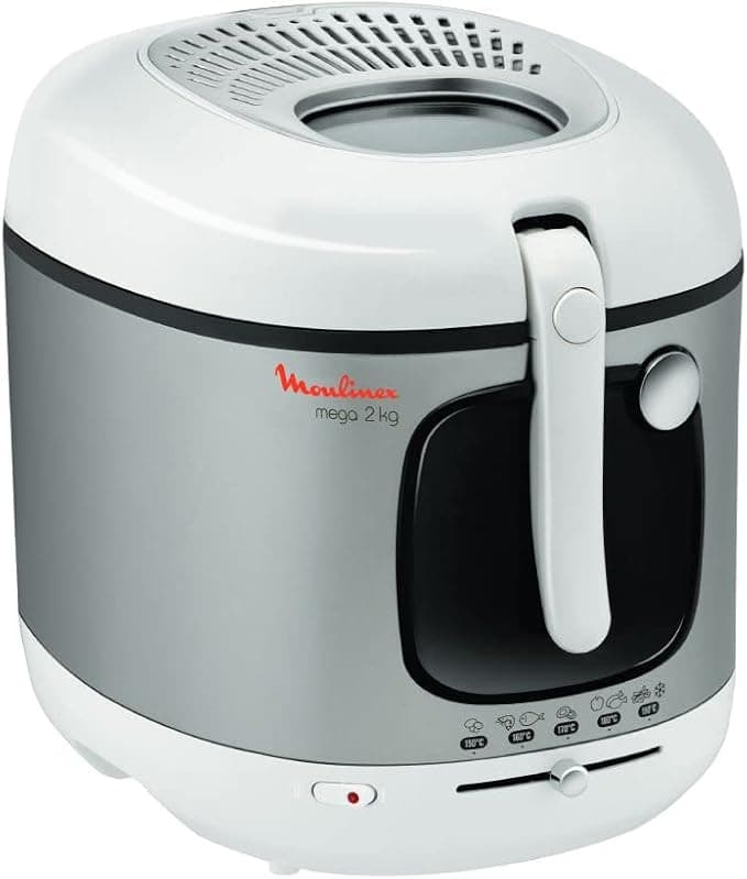 Moulinex Oil fryer, 3 L tank, non-stick coating, thermostat, indicator light, patented filter sieve, carbon filter, Mega AM480070, white/silver - Image 1