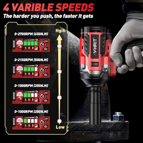 Brushless Cordless Impact Wrench with 2x 4.0Ah Batteries, 700N.m/Ft-lbs Electric Impact Nutrunner, 21V Impact Driver with 4 Impact Sockets, Compatible with Makita 18V - Image 7