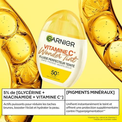 GARNIER - SkinActive Vitamine C - Fluide Perfecteur Teinté Wonder Tint SPF50+ - Soin Teinté Visage Protecteur - Unifie, Hydrate & Réduit les Taches Brunes - Tous Types de Peaux - Teinte Medium - 40 ml - Image 4