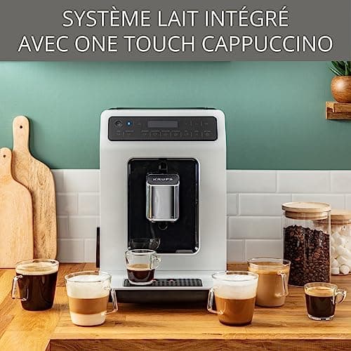 Krups Coffee Bean Machine, Grain Grinder, Espresso Maker, Cappuccino, Espresso, 15 Drinks, 2 Cups Simultaneously, Made in France, Evidence EA890110, White - Image 6