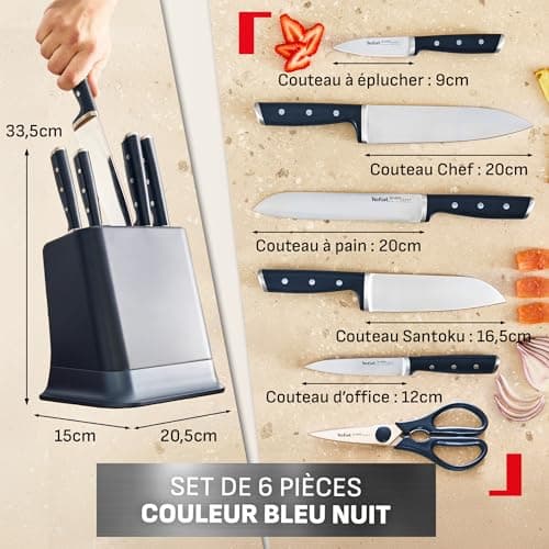 Tefal EverSharp 6 Piece Knife Set, Knife Block with Integrated Sharpeners, 5 Knives, Scissors, Durable Sharp, K297S744 - Image 4