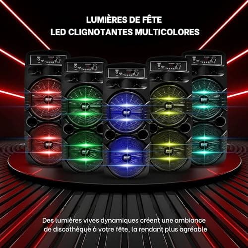 Pyle Bluetooth Speaker, 600W Rechargeable Outdoor Portable Speaker Sound Speaker with Dual Subwoofer, Tweeter, Microphone Input, Party Lights, USB, Radio, Remote Control - Image 5