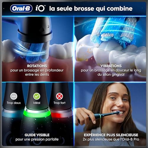 Oral-B iO 3 Brosse A Dents Electrique Noire, Pour Adultes, Modes De Nettoyage Avec Blancheur, Doux Pour Les Gencives, Capteur De Pression, Brossette Oral B De Rechange, Chargeur, Porte-Brossettes - Image 6