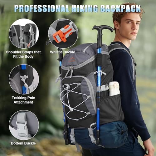RAINSMORE Hiking Backpack 40L Ultralight Foldable Backpack Men Women Waterproof Large Travel Backpack for Trekking Sport Camping, Black, Travel - Image 7