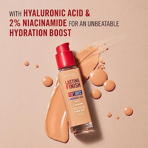 Rimmel London Lasting Finish Up to 35h, 302 Warm Olive, Foundation, Longwear, Moisturizing, Vegan Formula, Full Coverage, 30 ml - Image 6