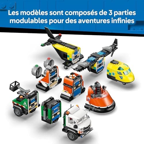 LEGO City 3-en-1 Avion, Camion d’Assistance et Aéroglisseur Modulable - Jeu de Construction - Maquettes de Véhicules de Secours à Combiner - 3 Minifigurines - Idée Cadeau STEM pour Garçon 7 Ans 60505 - Image 7