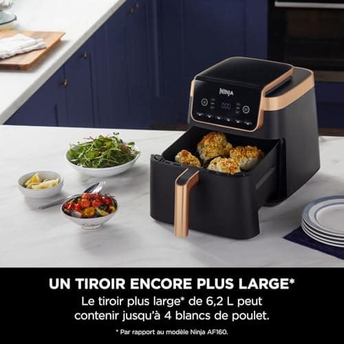 Ninja Air Fryer MAX PRO, 6.2L, Large Drawer, Roast, Oven, Fry Without Oil, Family, Non-Stick, Crispy Dishwasher-Safe Basket, Tongs, Black/Copper, AF180EUCP - Image 6