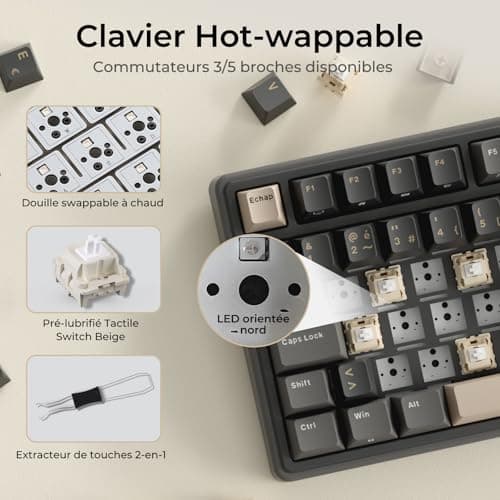 RK ROYAL KLUDGE R98 Pro Wired Mechanical Keyboard, Gamer Keyboard, 96% AZERTY Gaming Keyboard, RGB Backlight, PBT Keys, Gasket Structure, Volume Wheel, Hot Swap Switch Creamy Linear Pre-Lubricated - Image 6