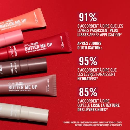 Rimmel London Oh My Gloss Butter Me Up Baume à lèvres 002 Latte Delight, hydratant, teinté, Soin des lèvres, Hydratation, Nourrissant, Squalane, 15 ml - Image 9