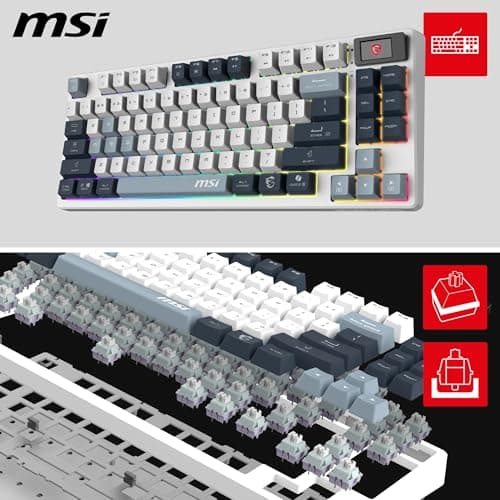 MSI Forge GK600 TKL Wireless Sky FR Mechanical AZERTY Keyboard with Linear Switches - Sublimation Printed PBT Keycaps, Non-slip Base, RGB LED, USB 2.0, Bluetooth, 2.4 GHz - Tenkeyless - Image 4