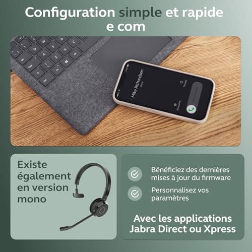 Jabra Evolve 65 Te Casque Stéréo Bluetooth sans Fil (3e Édition 2025), Micro Antibruit, Connexion Double Appareil, Batterie 16h, Adaptateur USB-A, Compatible Multi-Plateformes, Noir - Image 9