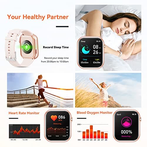 Smart Watch for Men Women 1.85 inch Screen Bluetooth Call Handsfree Answering Smart Watch with Pedometer Heart Rate Monitor Fitness Watch for Android - Image 8