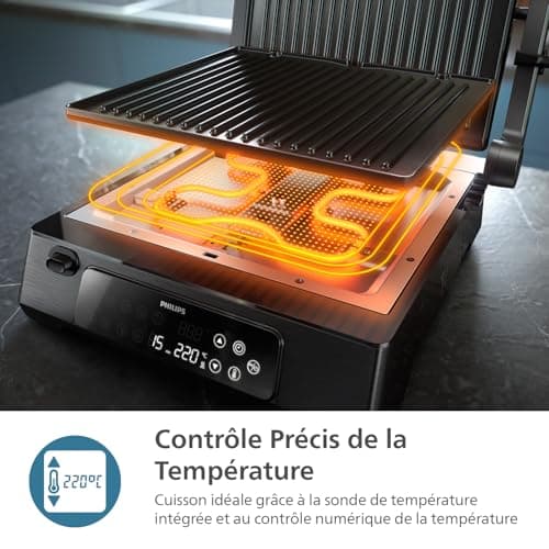 Philips Grill Contact - Temperature Sensor and 8 Preset Functions, Grill with Large Cooking Area, Digital Temperature Control, Easy to Clean (HD6307/70) - Image 6