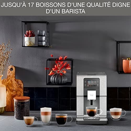 Krups Coffee Bean Machine, Pressure 15 bar, 17 drinks, Coffee Bean with Grinder, One Touch Cappuccino System, Touch Screen, Indicator Lights, Intuition Experience, Black EA876D10 - Image 4