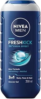 Cool Kick Fresh Effect Shower Shampoo in Set of 6 x 250 ml Men's Body Soap Face and Hair Shampoo Menthol Fragrance