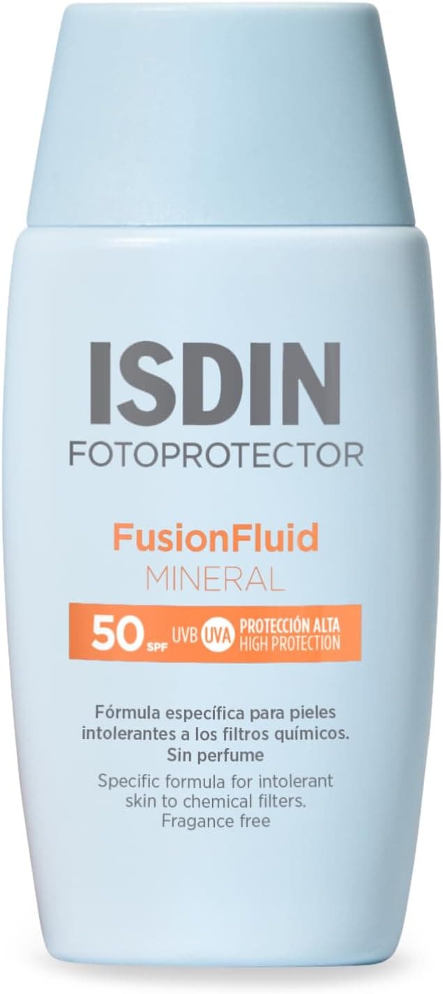 ISDIN Fotoprotector Fusion Fluid Mineral SPF 50 (50ml) | Face Cream with Hyaluronic Acid and Vitamin E | Specific Formula for Skin Intolerant to Chemical Filters