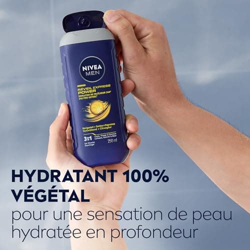 NIVEA MEN Gel douche Réveil Express Power (1 x 250 ml) — Soin lavant vivifiant enrichi en Infusion d'Agrumes — Gel douche homme 3 EN 1 — Soin nettoyant Corps Visage & Cheveux Effet Frais 24H - Image 7