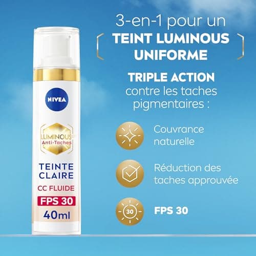 NIVEA Luminous 630 CC Fluide anti taches FPS30 Teinte Claire (1 x 40 ml), CC Crème teint unifié, Fond de teint couvrant imperfections, Soin visage teinté anti-âge correcteur réducteur de taches - Image 4